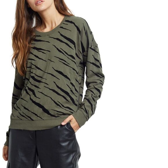 Rails Marlo Olive Flocked Tiger Sweatshirt size Large - Picture 1 of 9